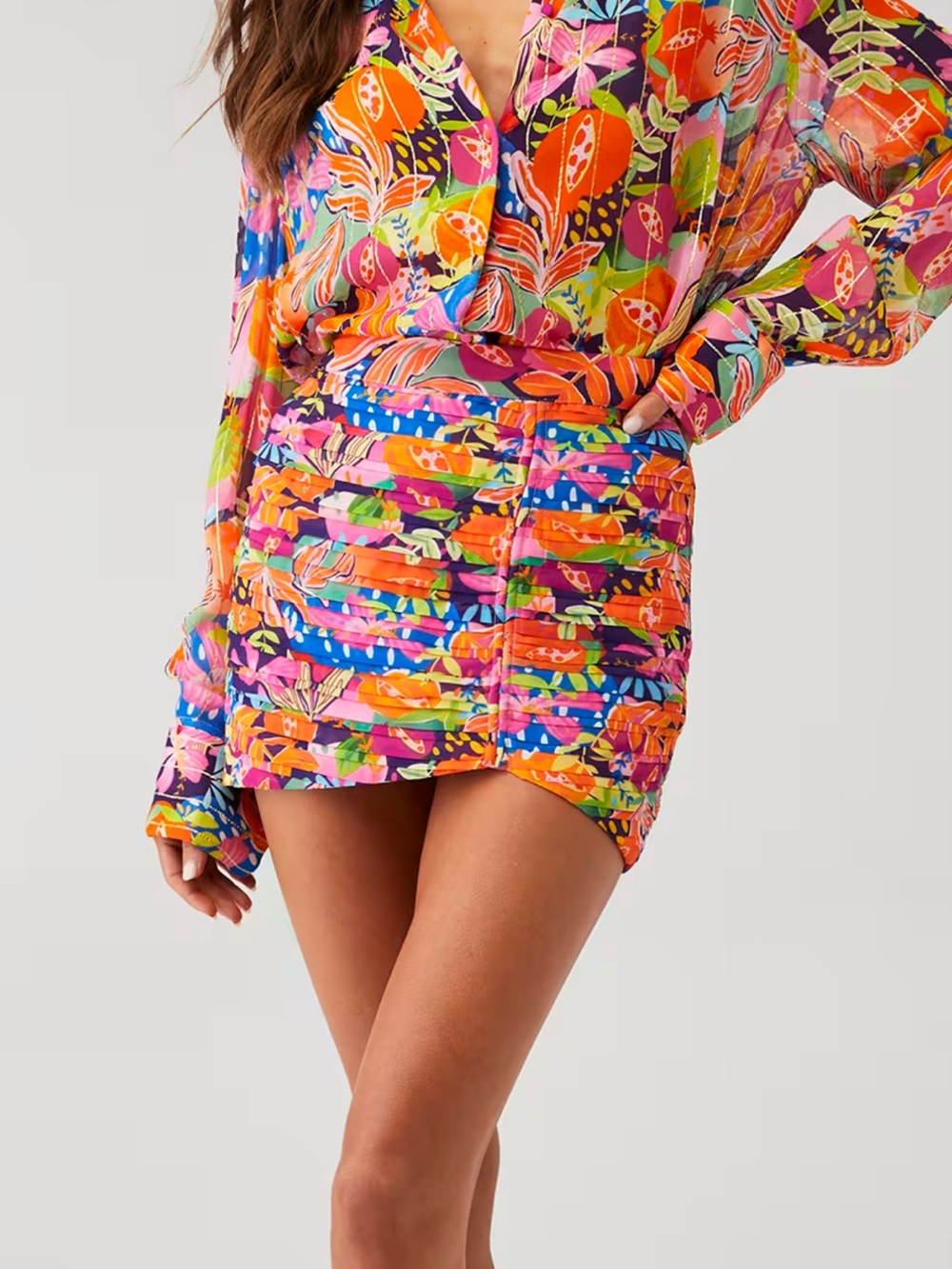 Rococo Sand Plum Mini Skirt Vibrant Floral Print